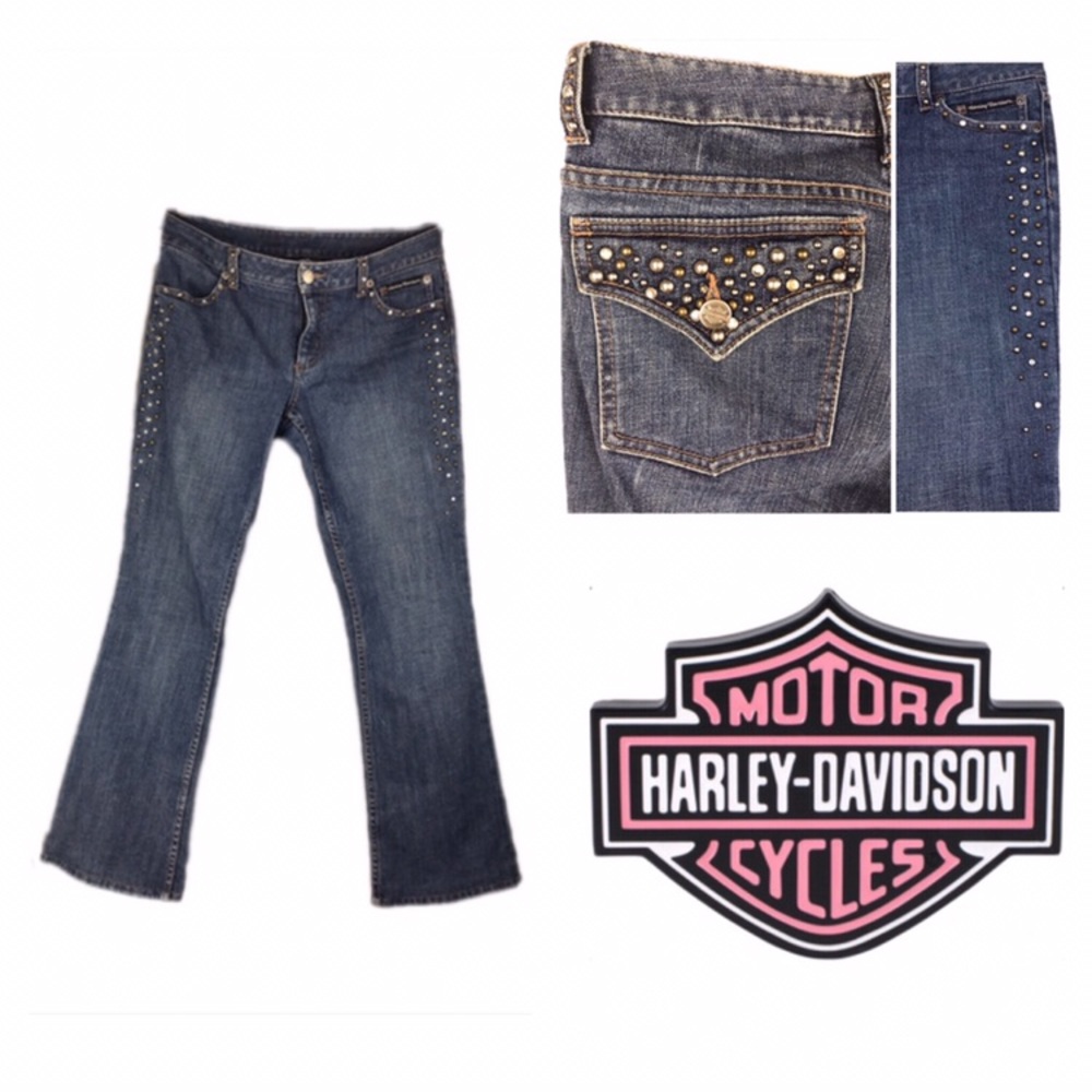 Harley Davidson Stud & Rhinestone Boot Cut Jeans